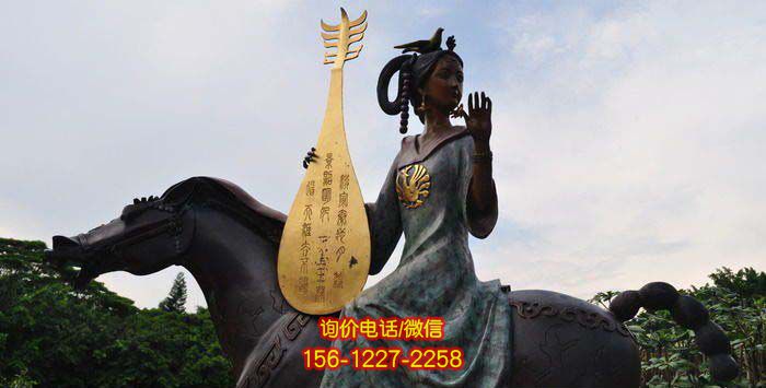 騎馬雕塑-公園銅雕拿琵琶古代美女騎馬雕塑