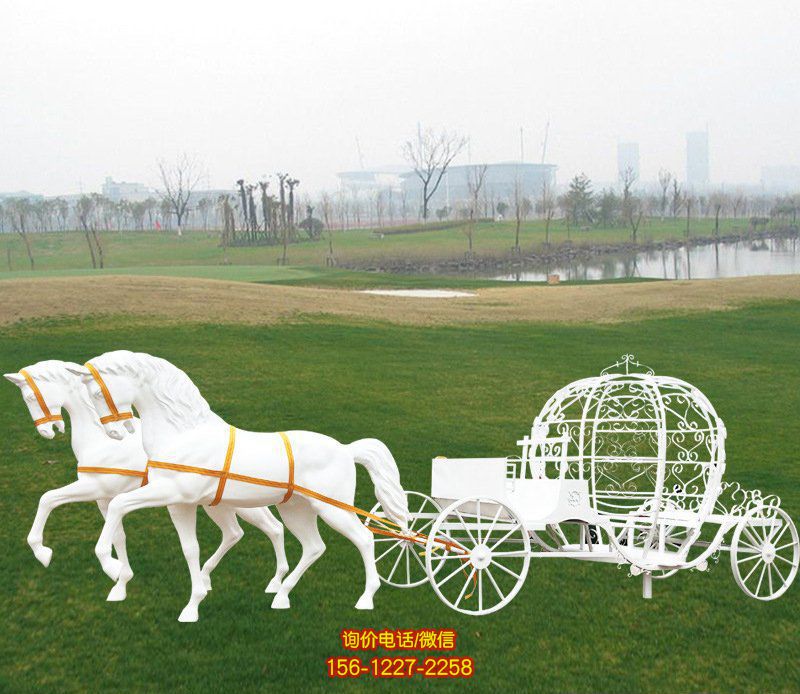 商業(yè)街園林漢白玉馬和鏤空不銹鋼馬車(chē)雕塑