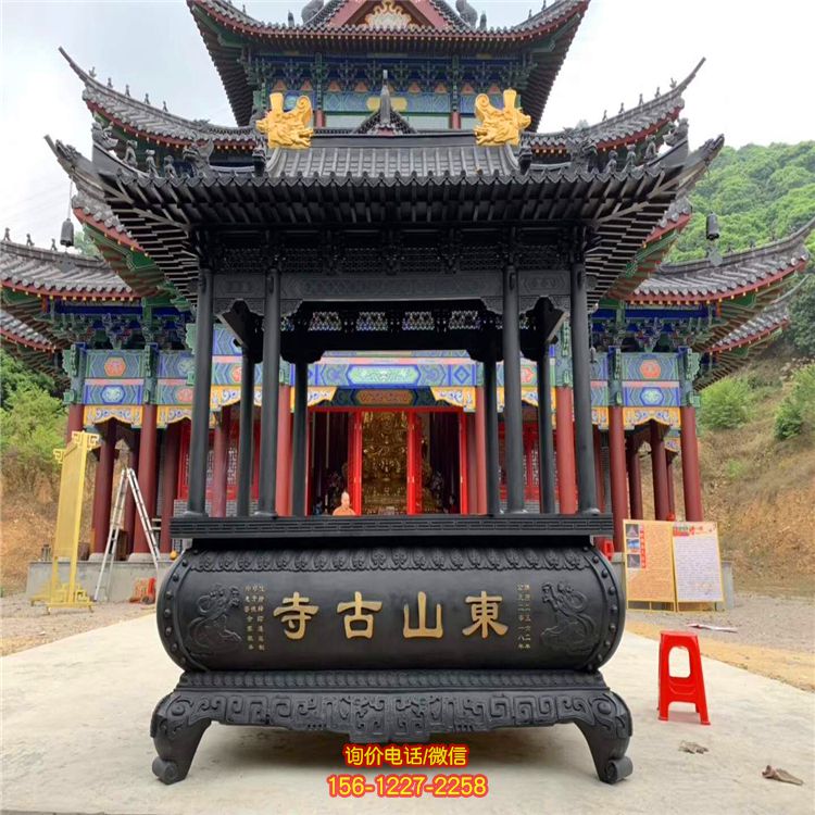 仿古寺院門前青銅寶蓋燒香祈福香爐